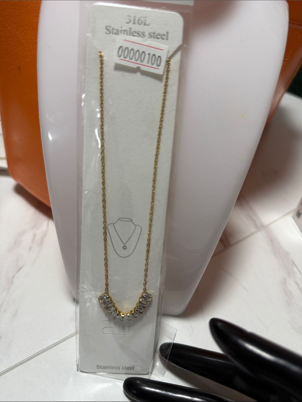 Gold-Tone Crystal Fringe Necklace - Stainless Steel